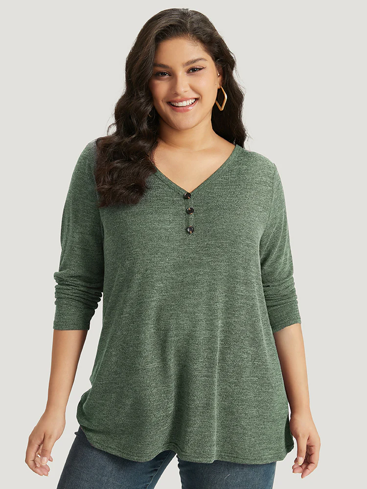 Heather Button Up Long Sleeve T-shirt - Image 3
