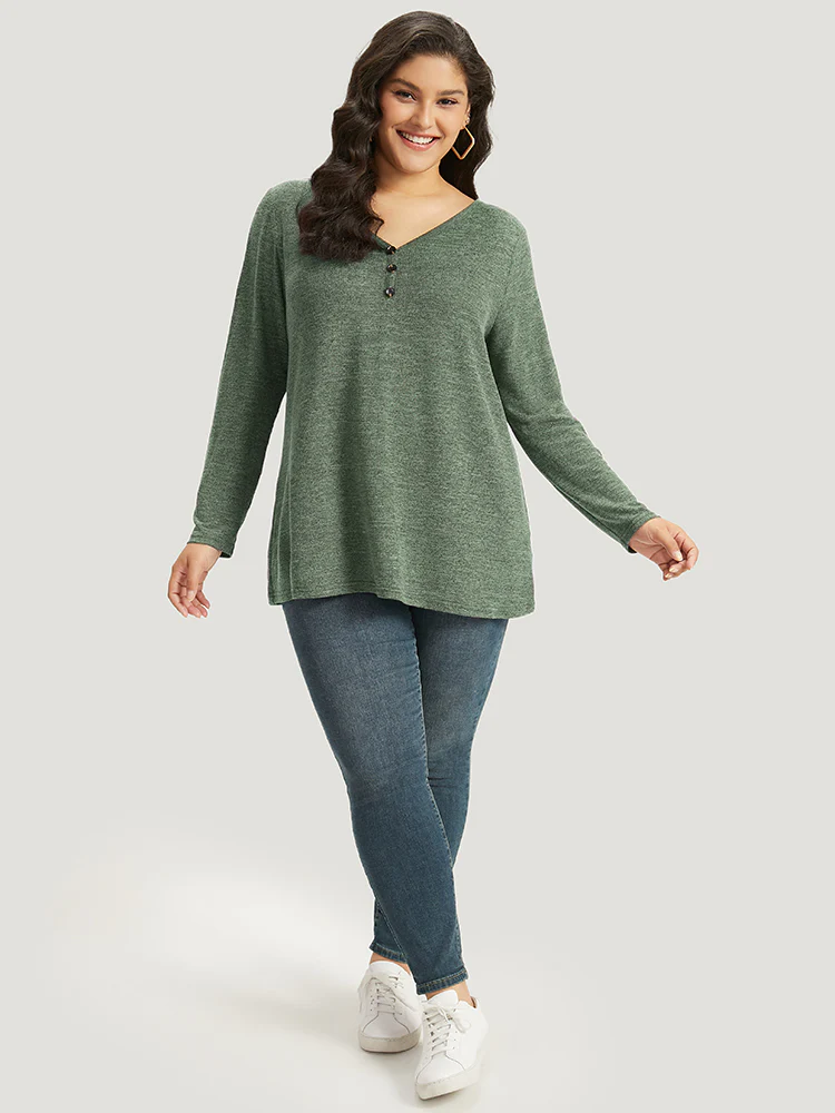 Heather Button Up Long Sleeve T-shirt - Image 4