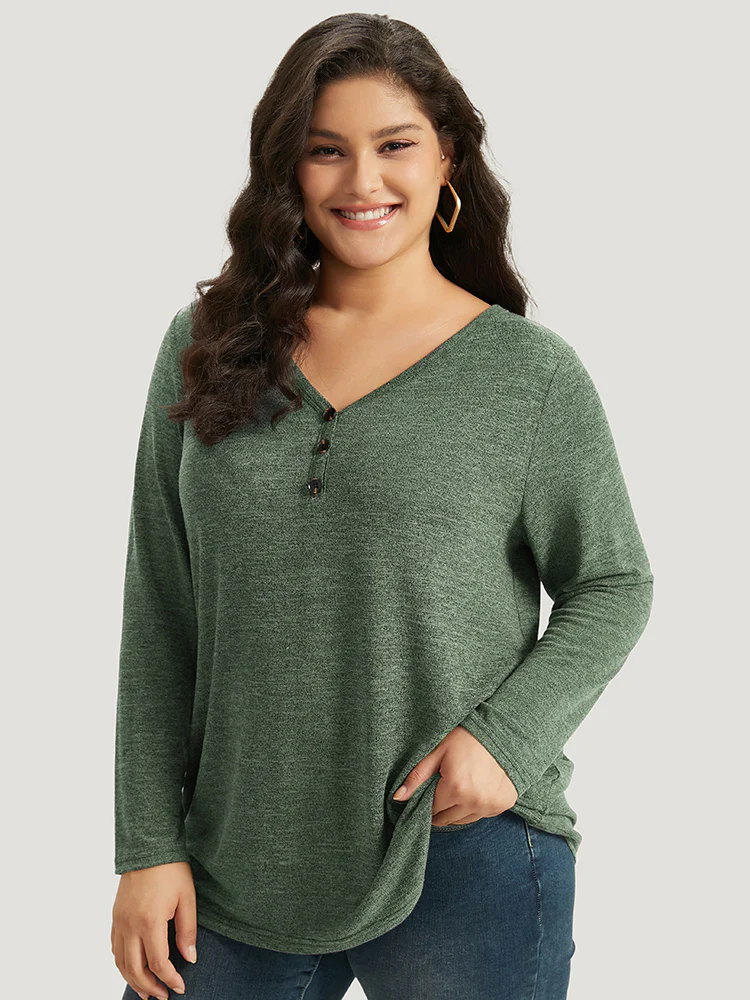 Heather Button Up Long Sleeve T-shirt - Image 5