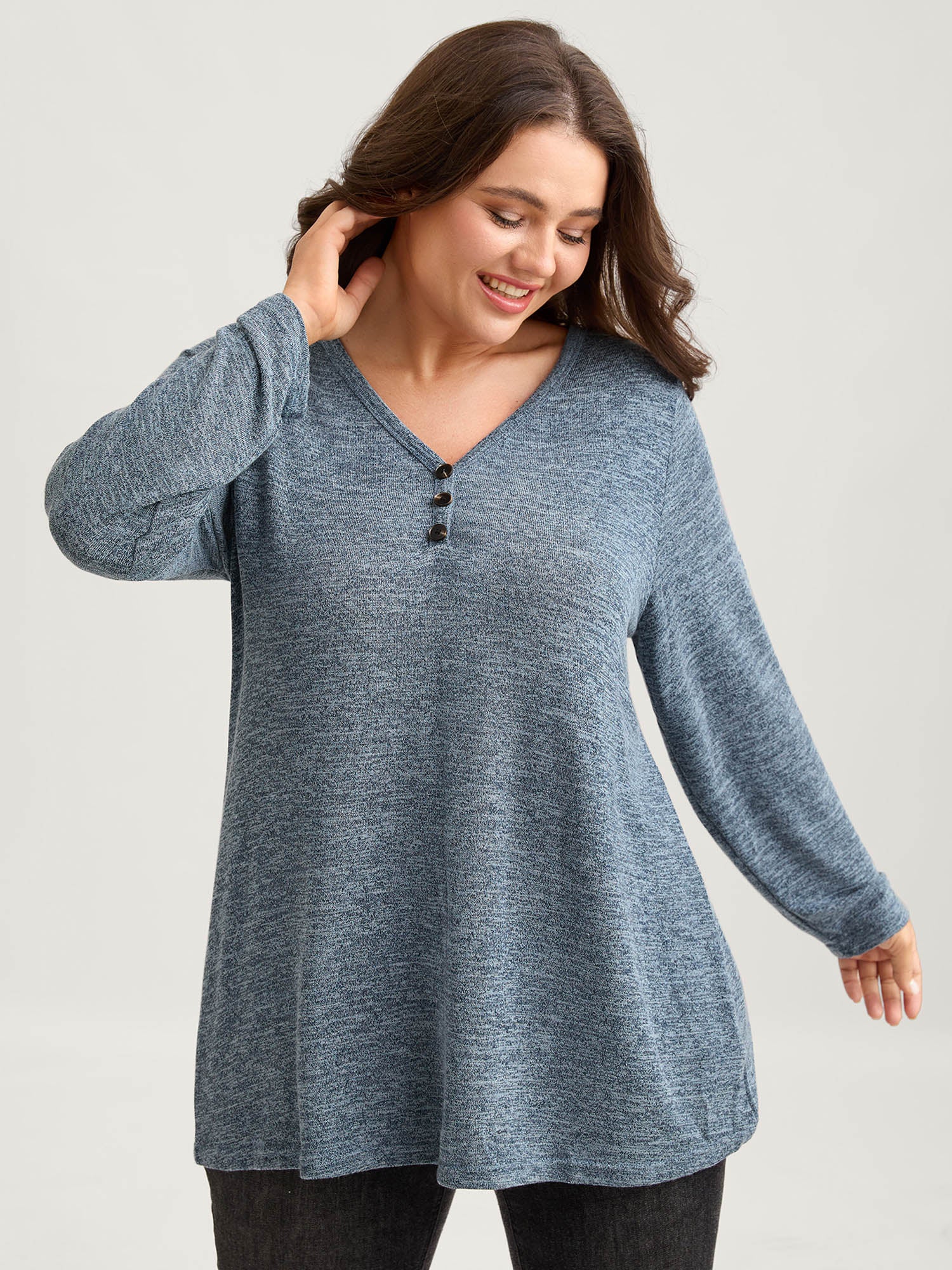 Heather Button Up Long Sleeve T-shirt - Image 9
