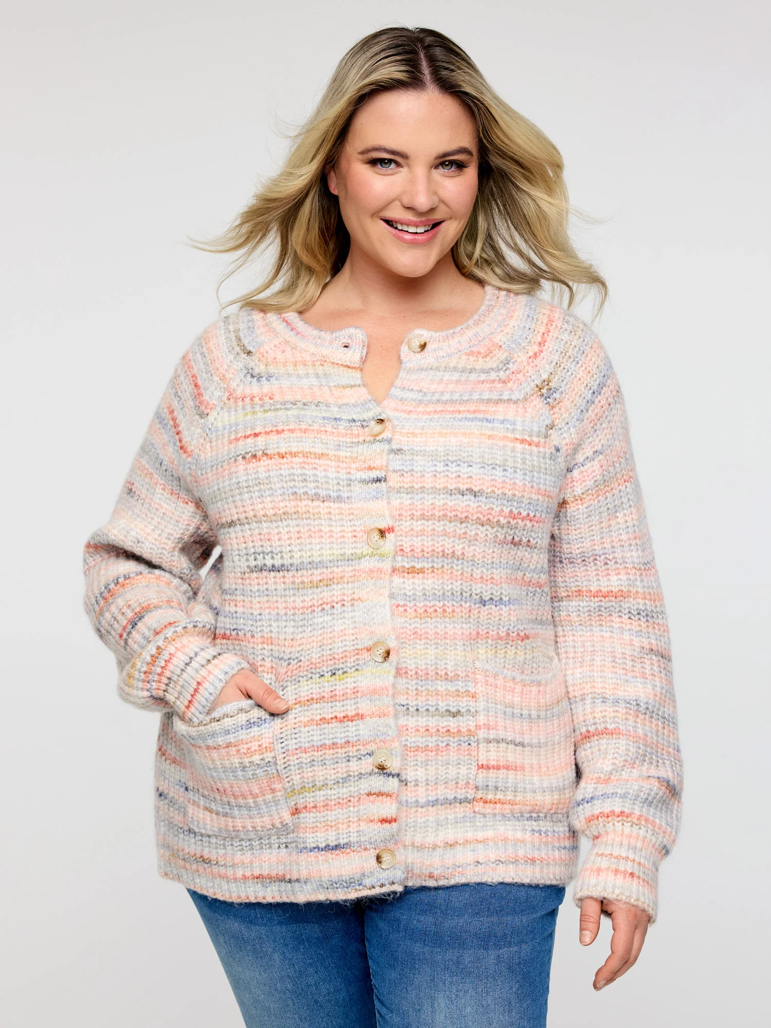 Heather Buttons Pockets Knit Cardigan - Image 3