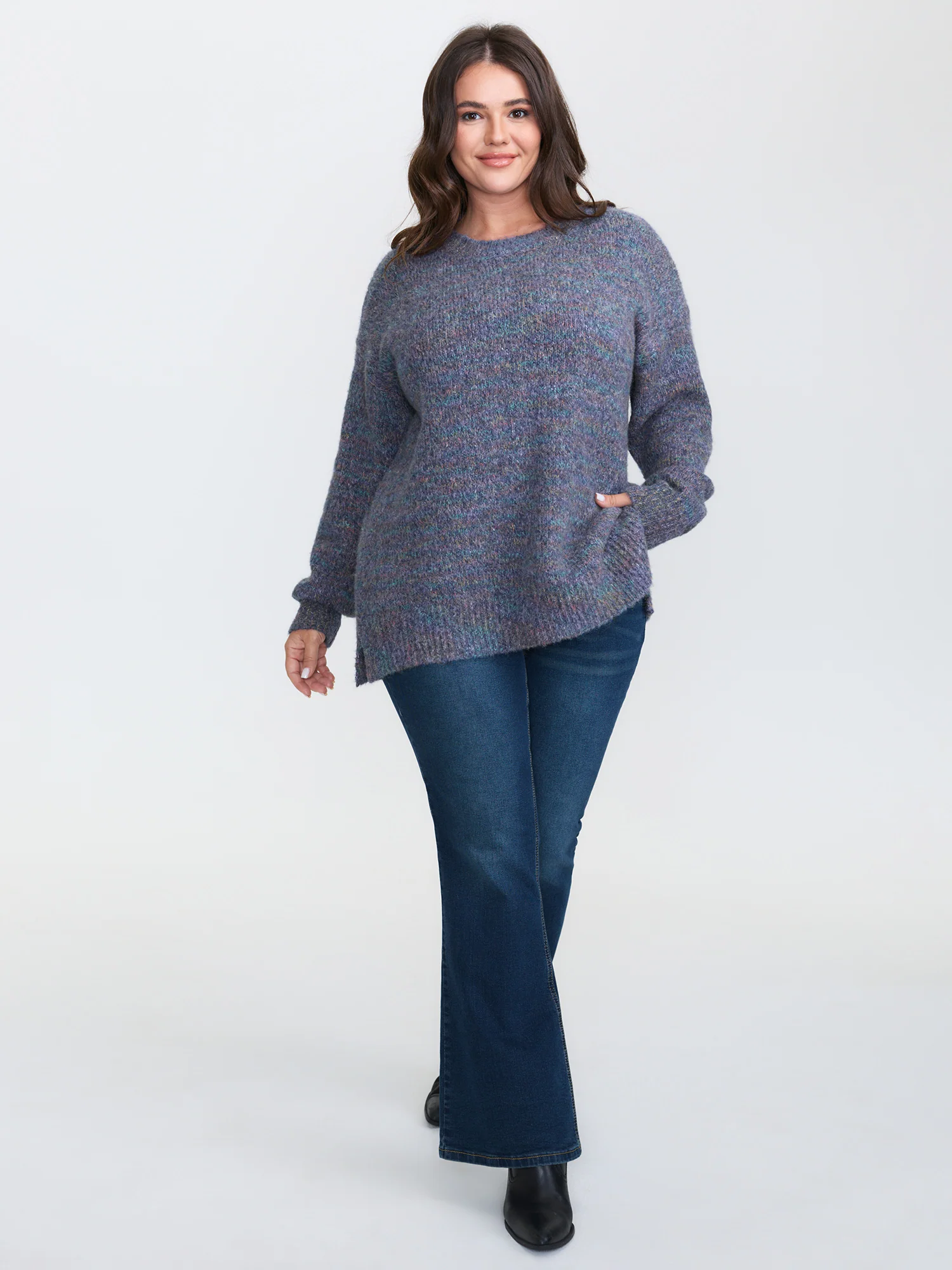 Heather Color Gradient Round Neck Pullover - Image 3