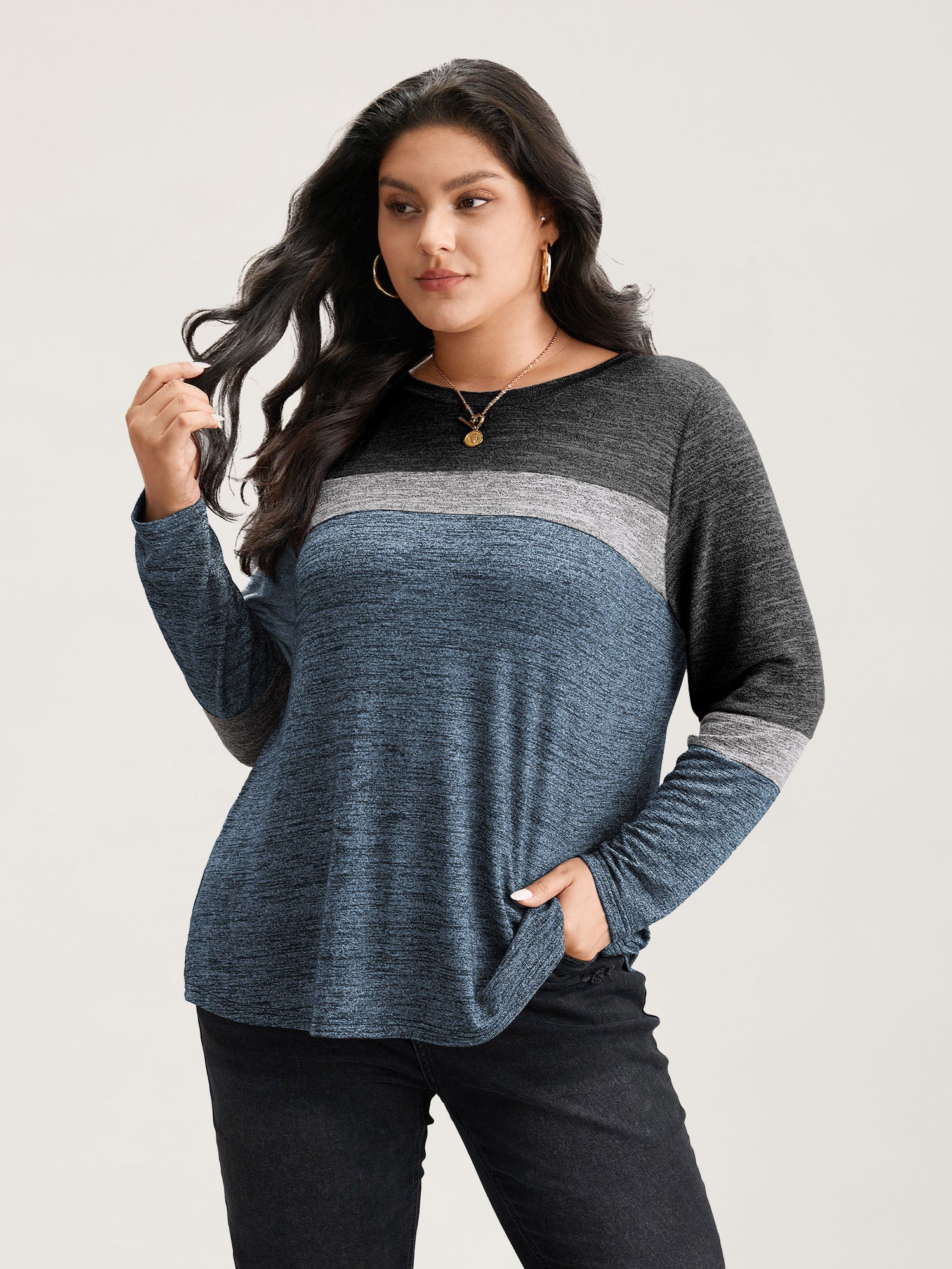 Heather Colorblock Contrast Crew Neck T-shirt - Image 3