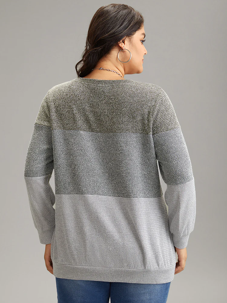 Heather Colorblock Contrast Knit Sweatshirt - Image 2