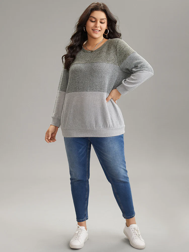 Heather Colorblock Contrast Knit Sweatshirt - Image 3