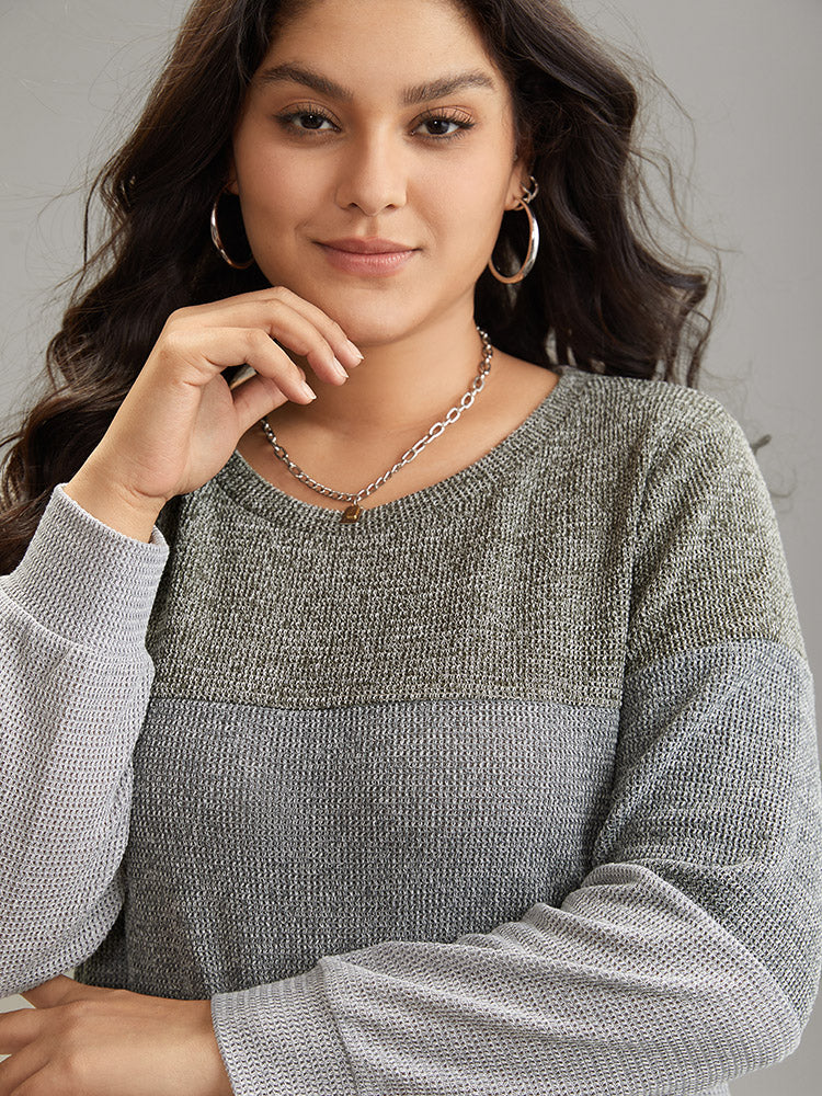 Heather Colorblock Contrast Knit Sweatshirt - Image 4