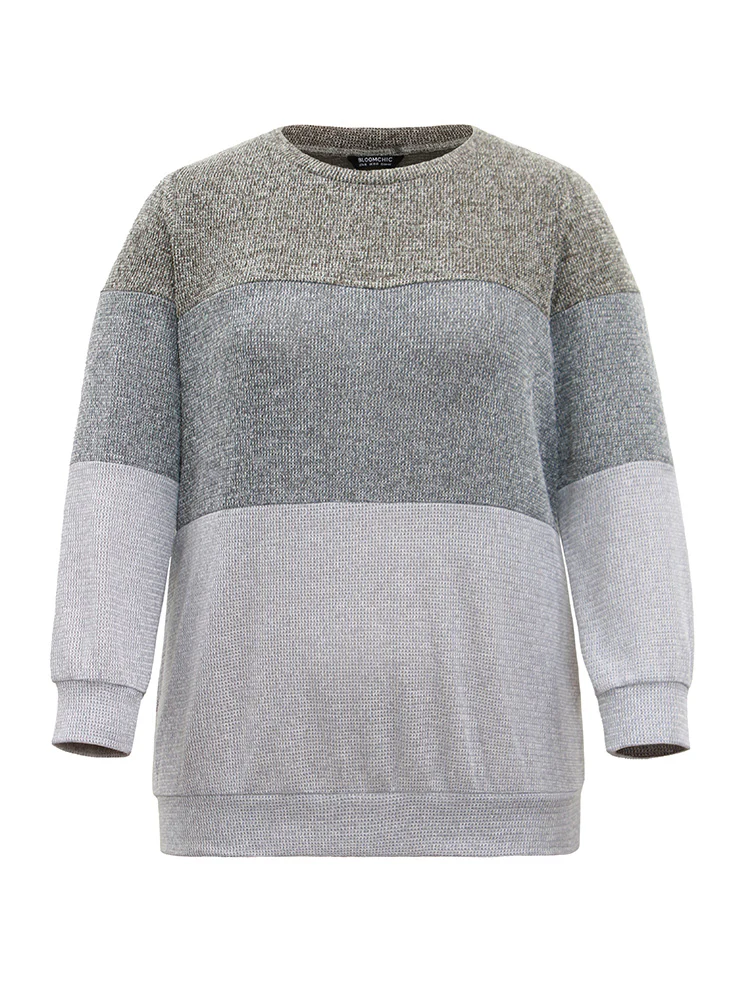 Heather Colorblock Contrast Knit Sweatshirt - Image 5