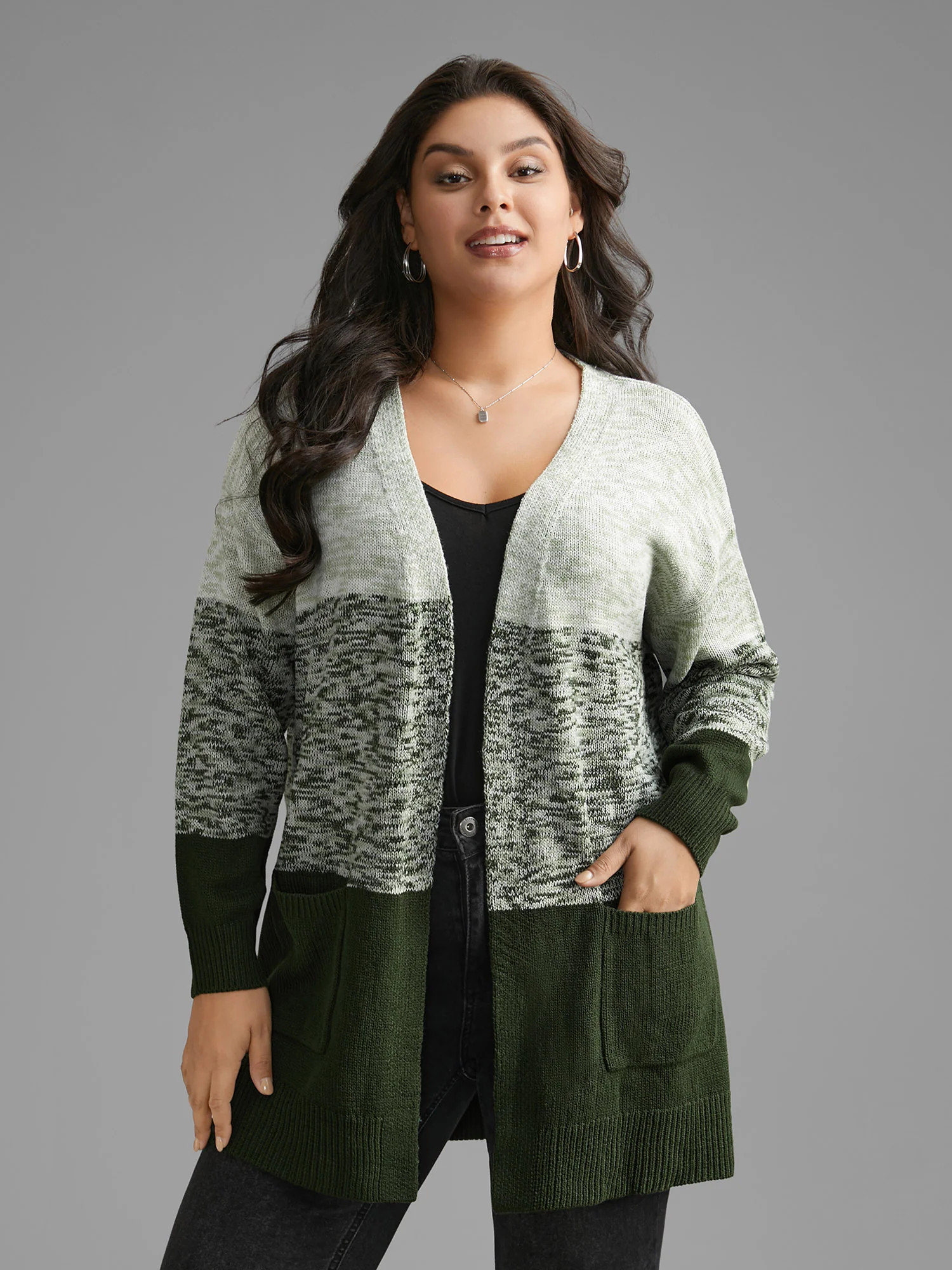 Heather Colorblock Contrast Patched Pocket Cardigan - Image 2