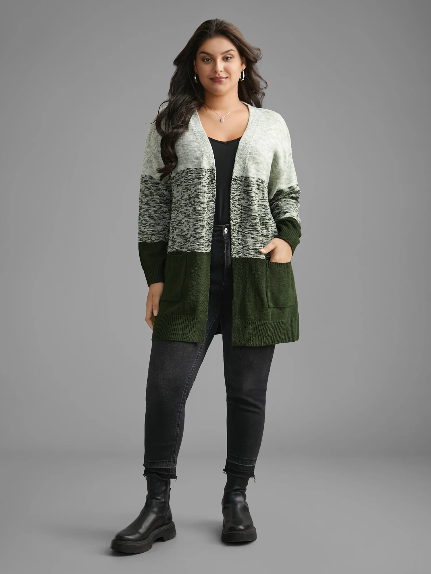 Heather Colorblock Contrast Patched Pocket Cardigan - Image 4