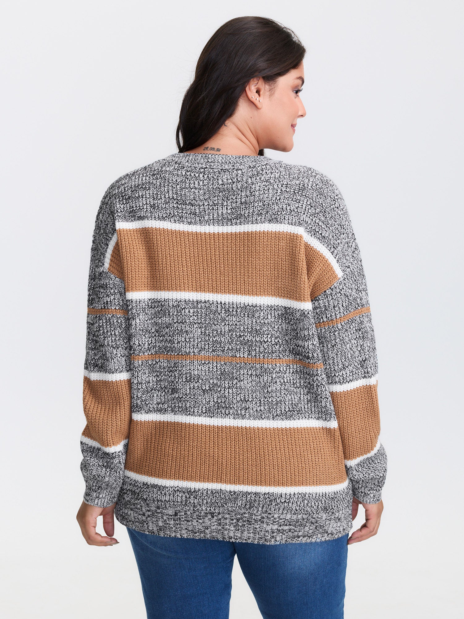 Heather Colorful Stripes Round Neck Pullover - Image 4