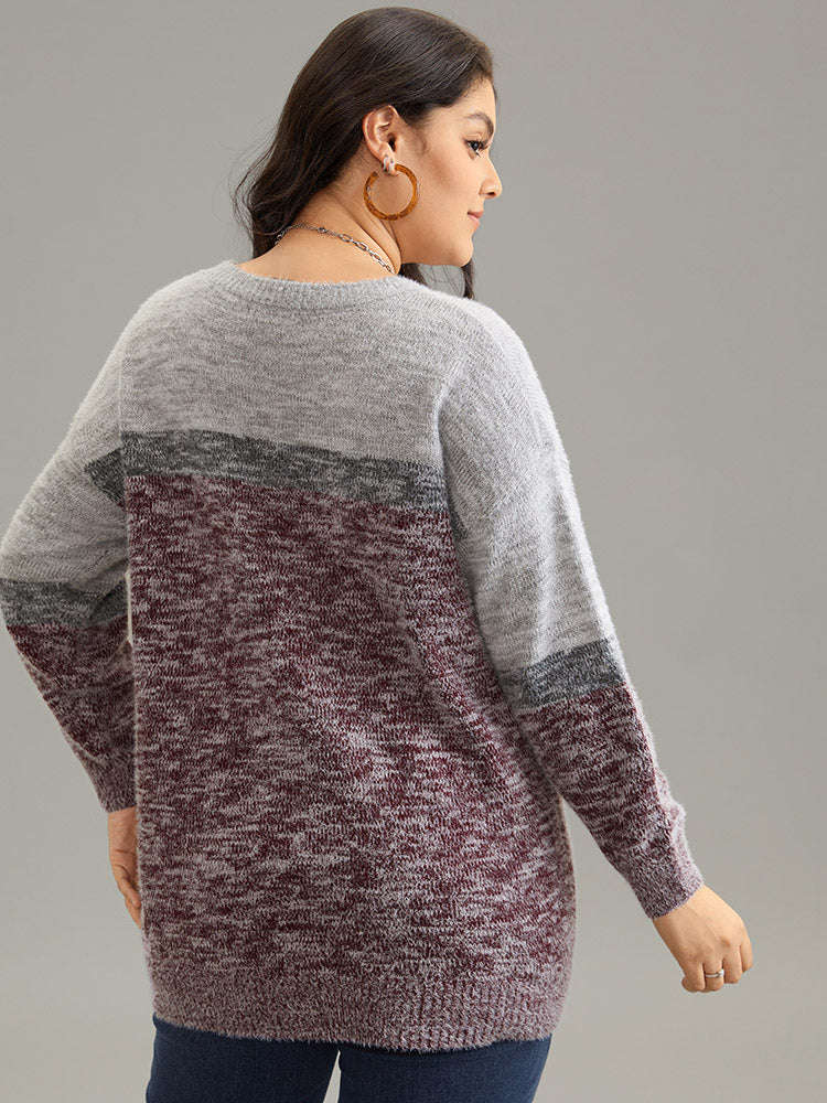 Heather Contrast Crew Neck Drop Shoulder Pullover - Image 2