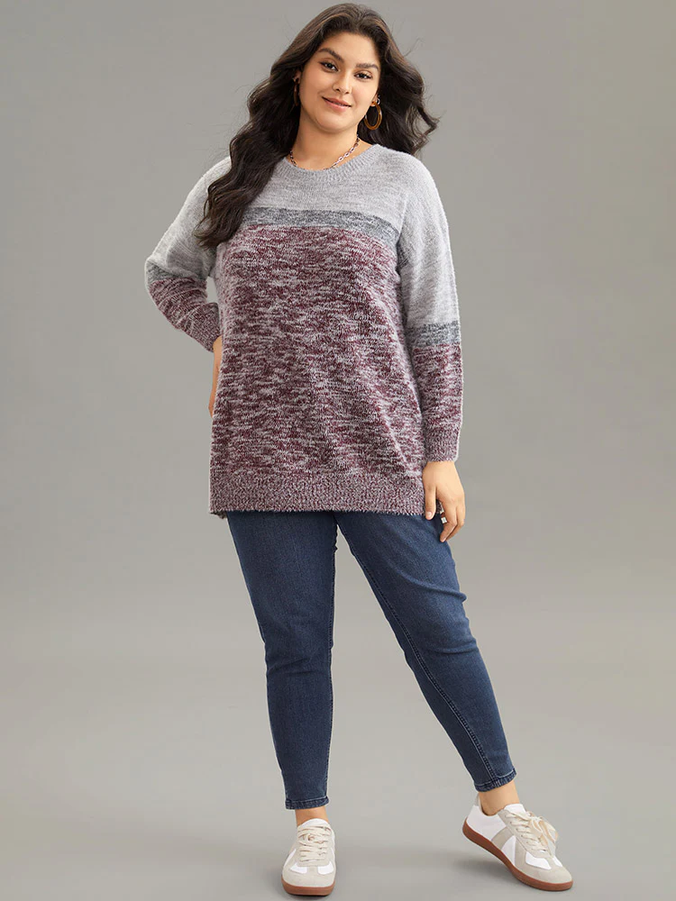 Heather Contrast Crew Neck Drop Shoulder Pullover - Image 3