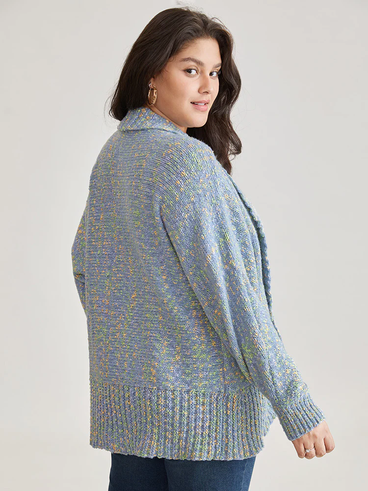 Heather Contrast Lapel Collar Curved Hem Cardigan - Image 2