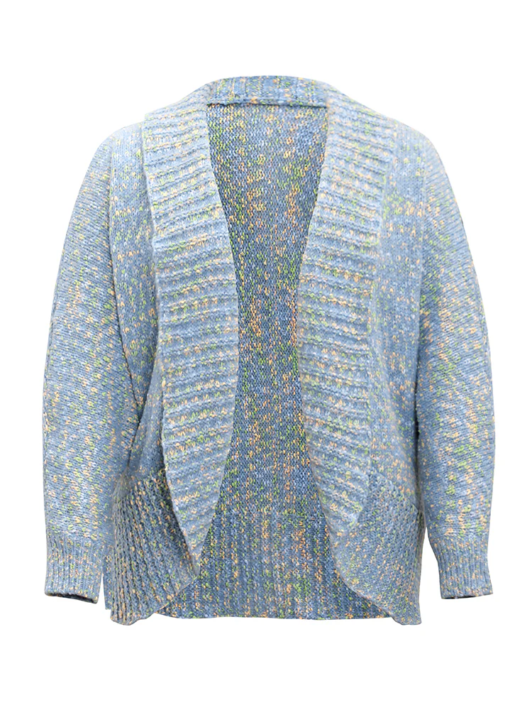 Heather Contrast Lapel Collar Curved Hem Cardigan - Image 5