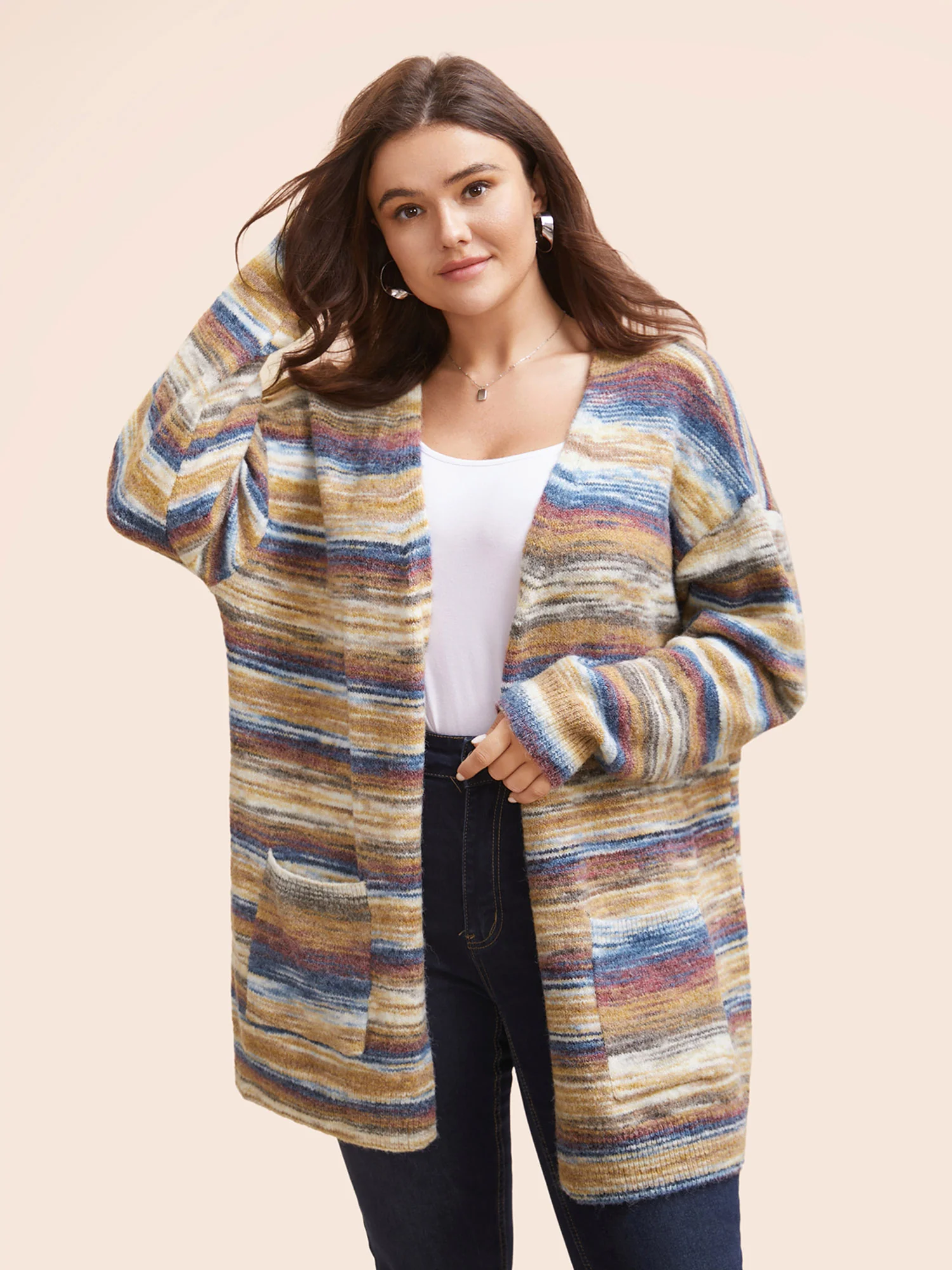 Heather Contrast Open Front Pocket Cardigan - Image 3