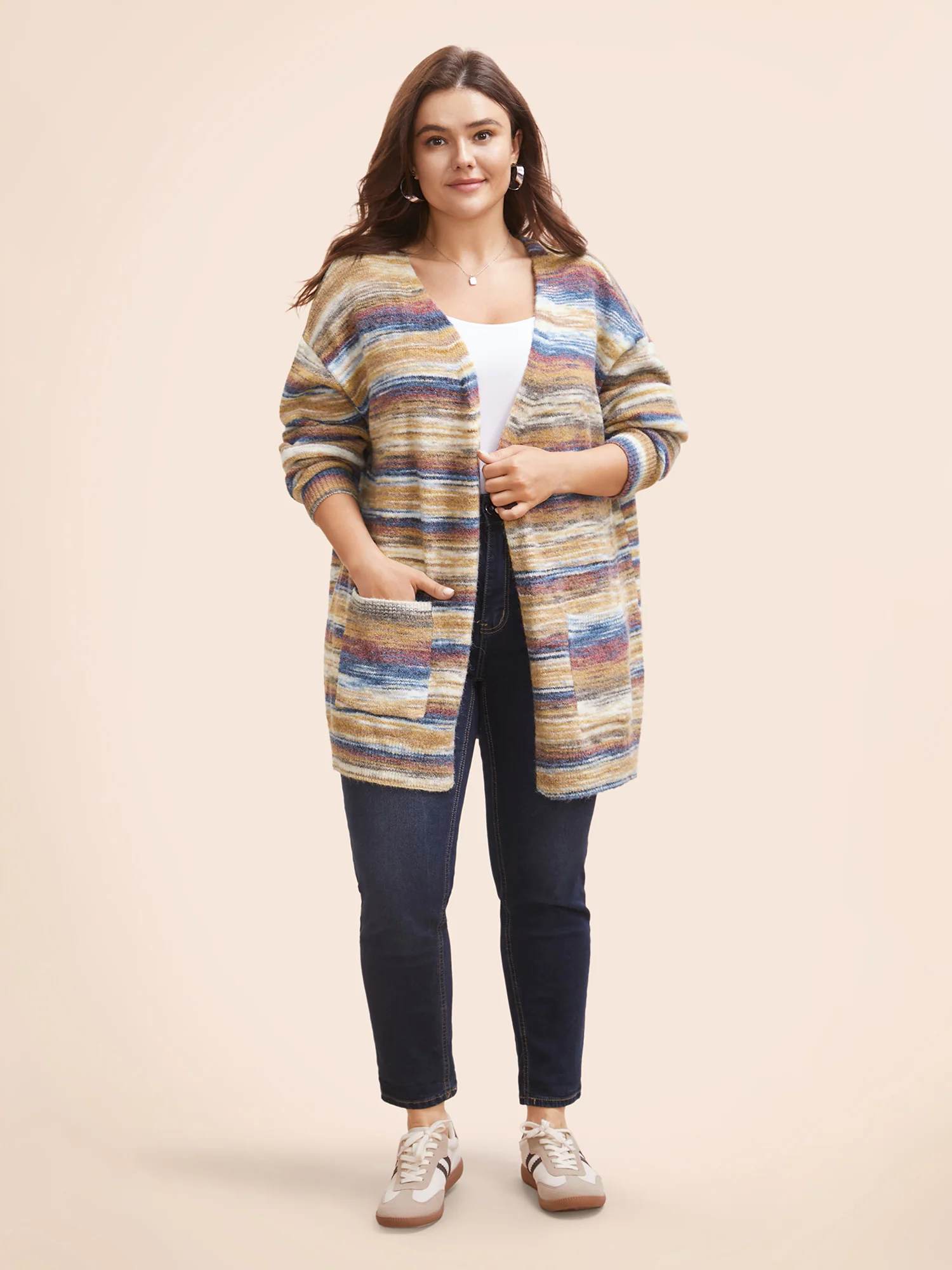 Heather Contrast Open Front Pocket Cardigan - Image 4