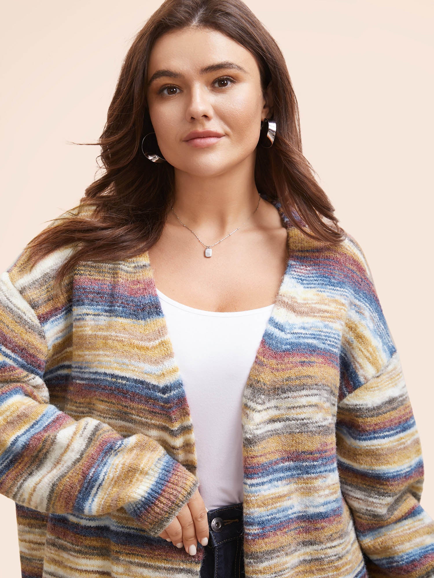 Heather Contrast Open Front Pocket Cardigan - Image 5
