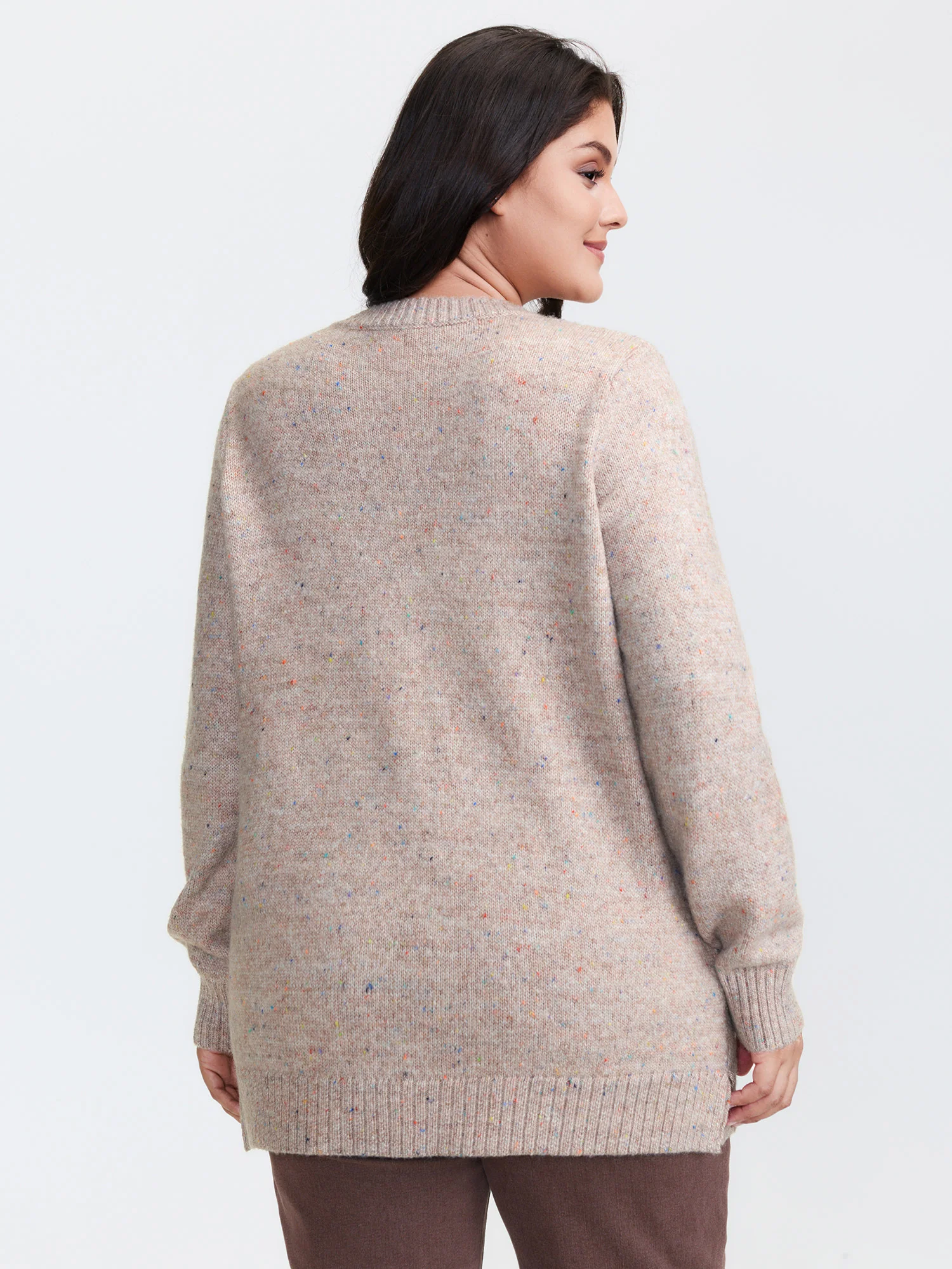 Heather Crewneck Ribbed Hem Pullover - Image 5