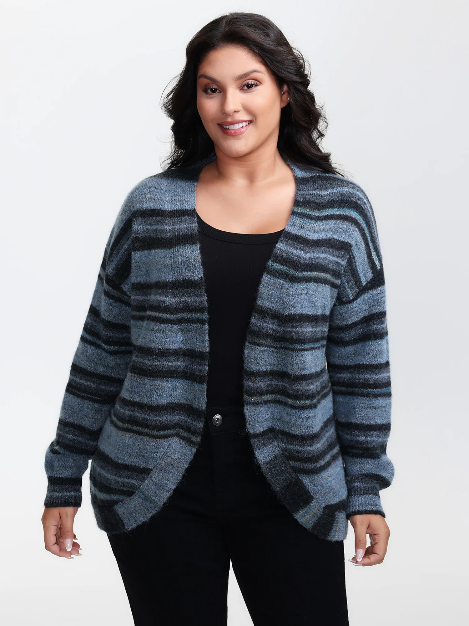 Wool Blend Curvy Hem Knit Cardigan - Image 2