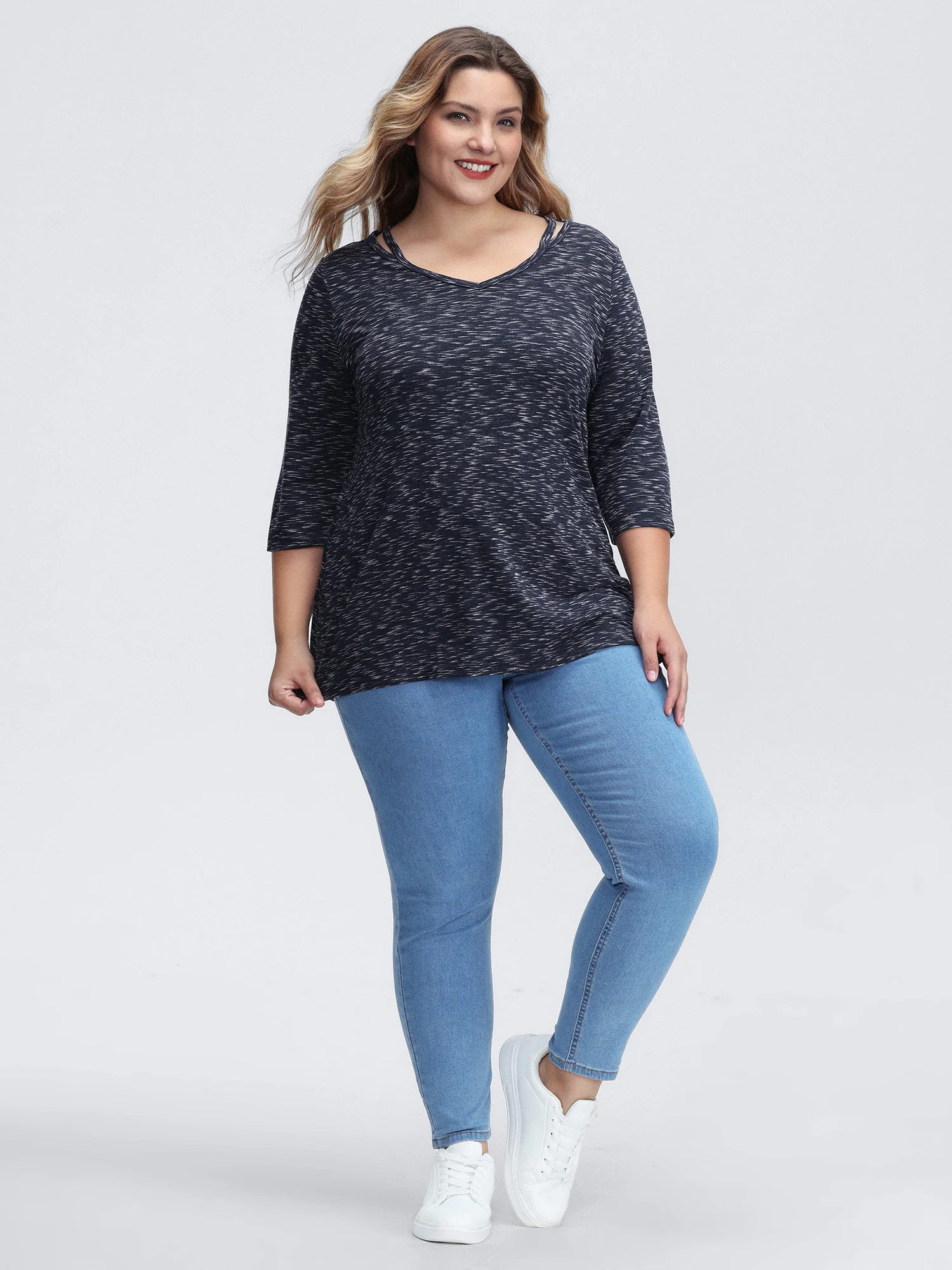 Heather Cut-Out Neckline T-Shirt - Image 3