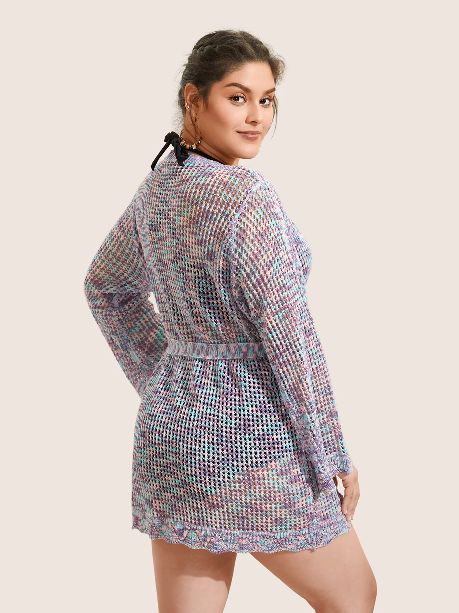 Heather Cut Out See Through Ties Swim Cover Up - Image 2