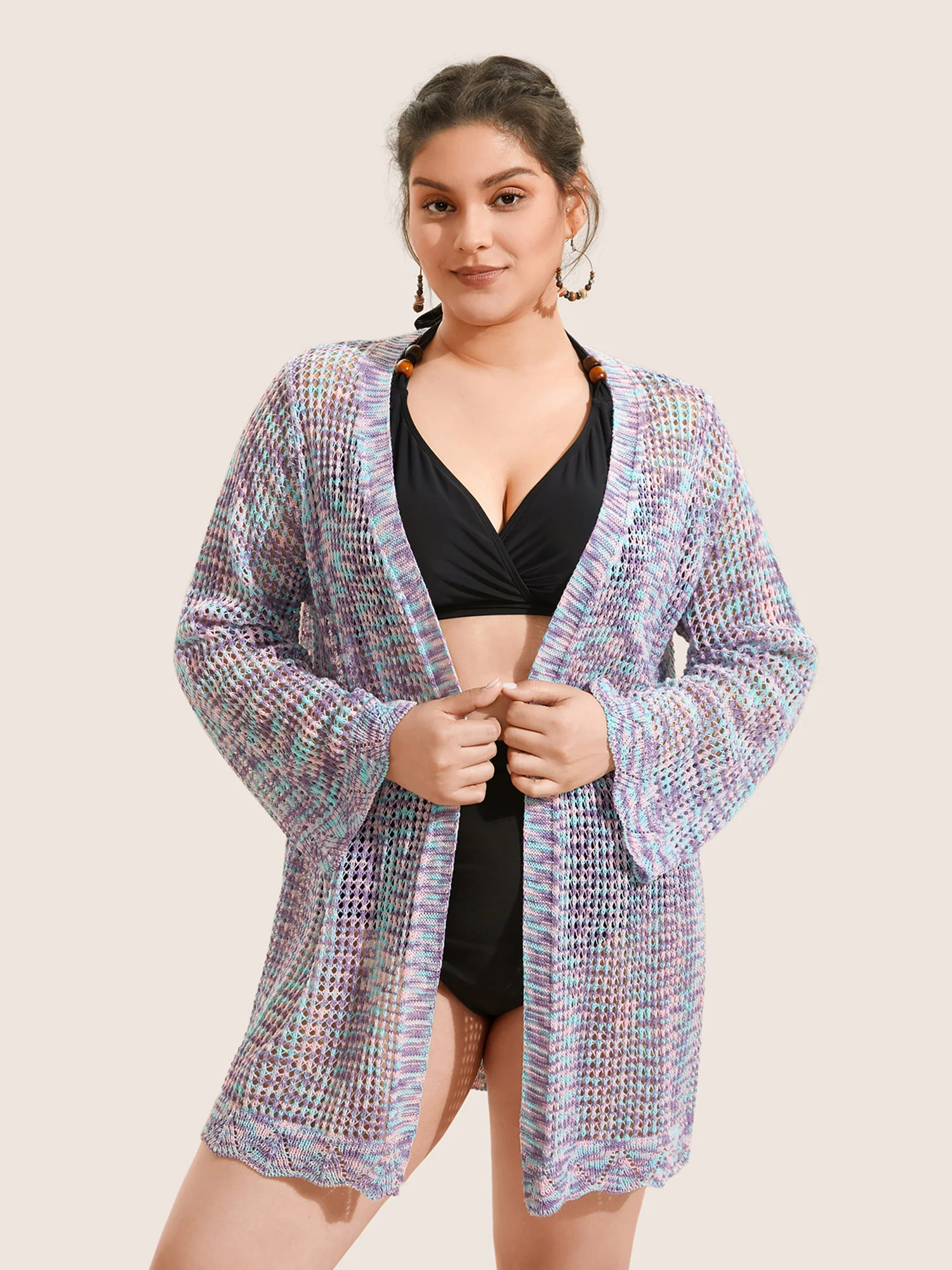 Heather Cut Out See Through Ties Swim Cover Up - Image 3