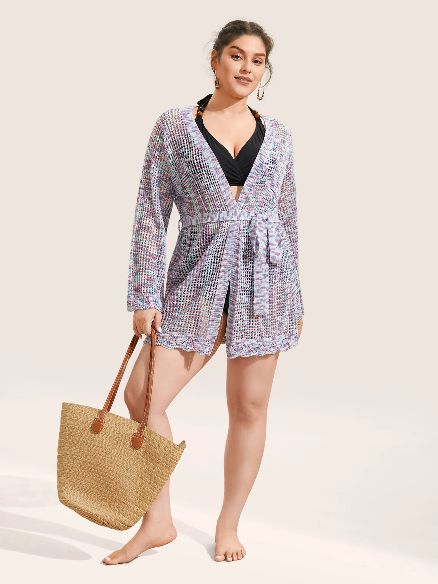 Heather Cut Out See Through Ties Swim Cover Up - Image 4
