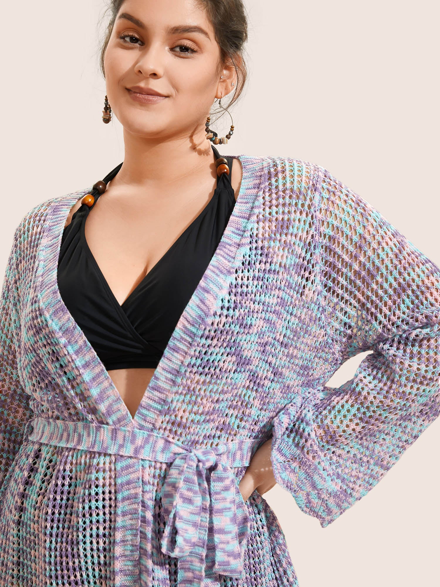 Heather Cut Out See Through Ties Swim Cover Up - Image 5