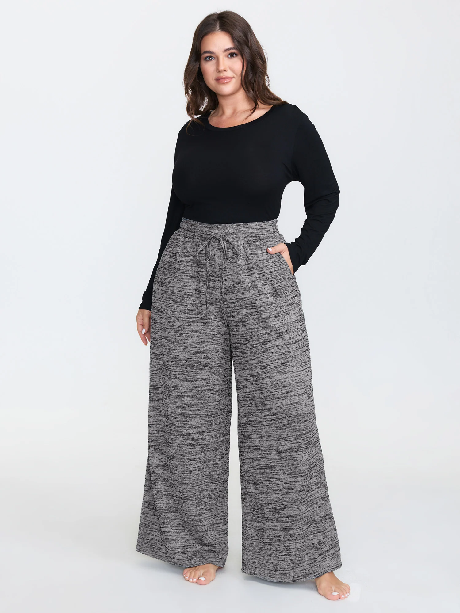 Heather Drawstring Loose Lounge Bottoms - Image 2