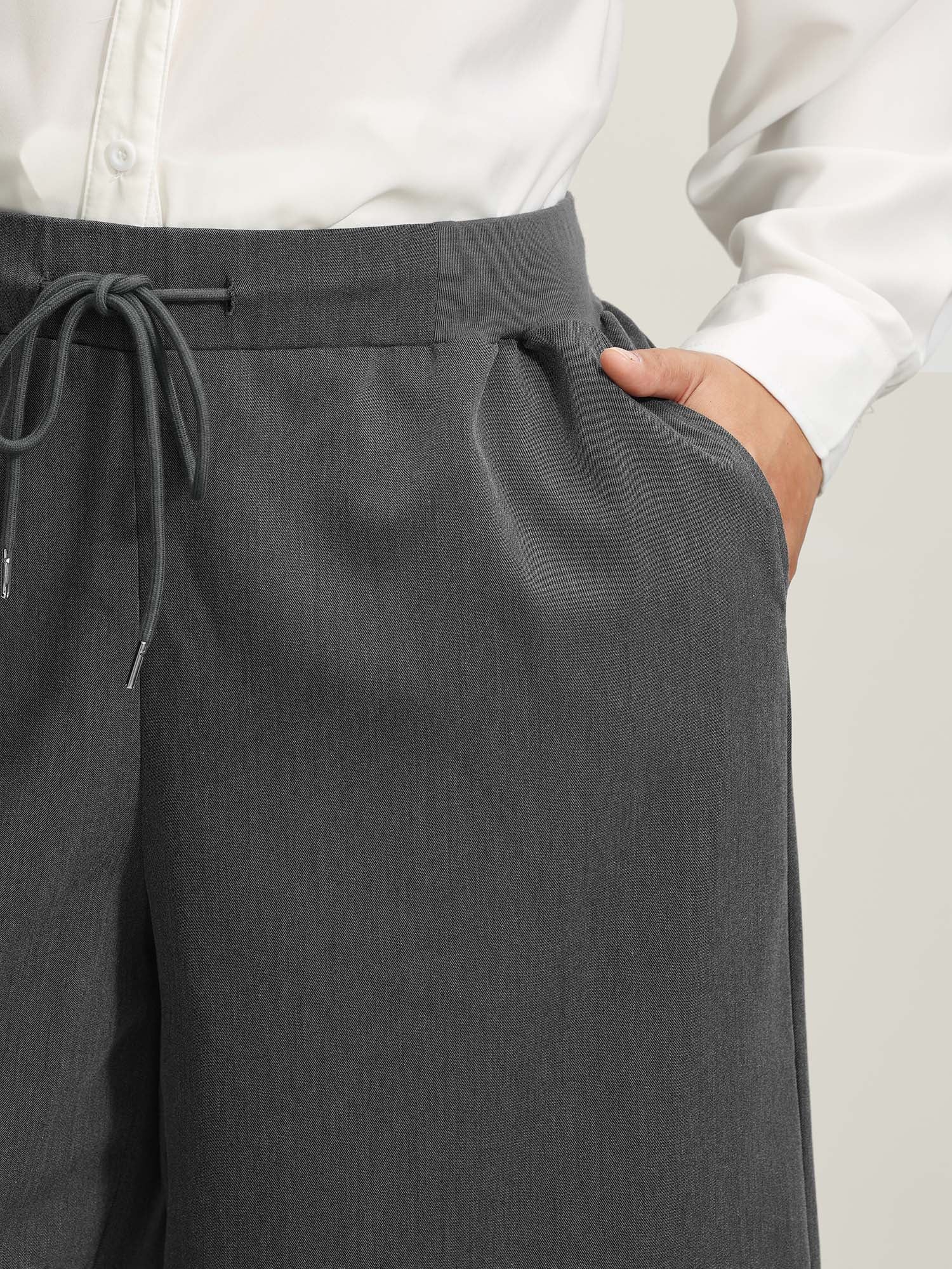 Heather Drawstring Waist Wide-Leg Pants - Image 3