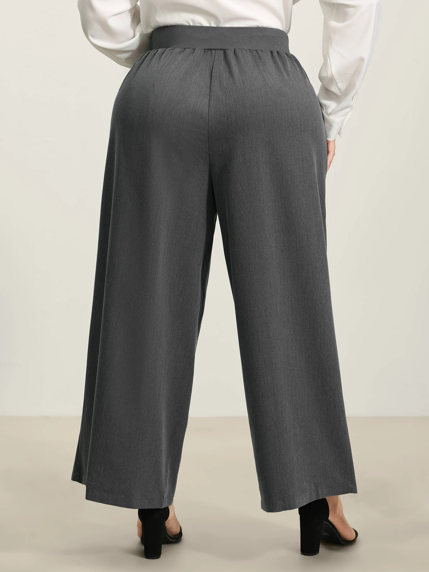 Heather Drawstring Waist Wide-Leg Pants - Image 5