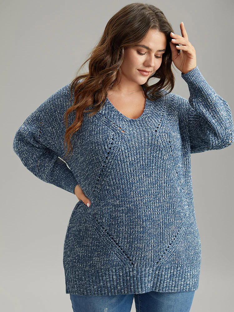Heather Elastic Cuffs Cut Out Pullover - Image 2