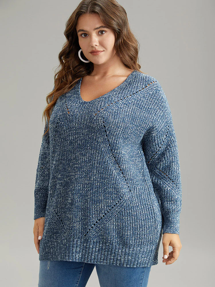 Heather Elastic Cuffs Cut Out Pullover - Image 3