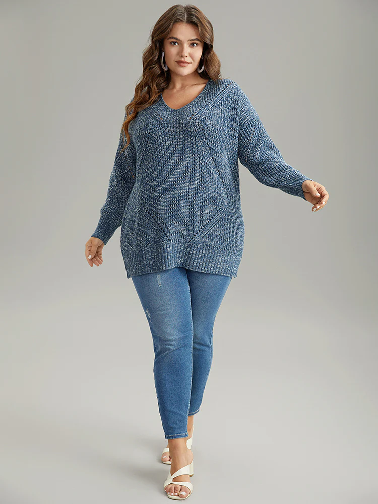 Heather Elastic Cuffs Cut Out Pullover - Image 4