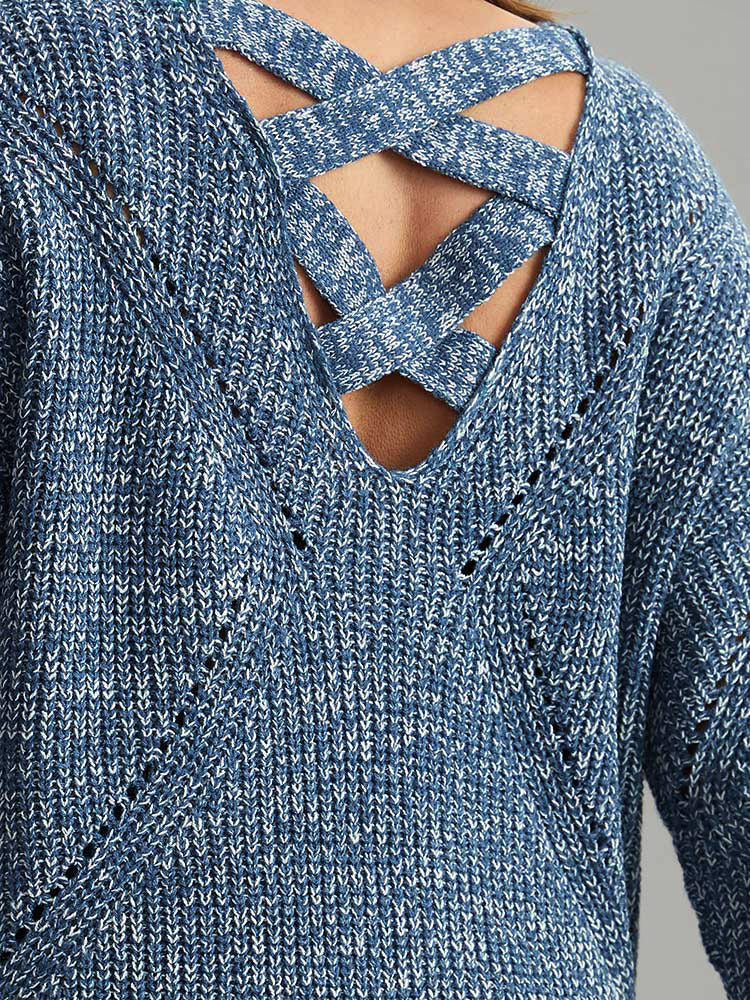 Heather Elastic Cuffs Cut Out Pullover - Image 5