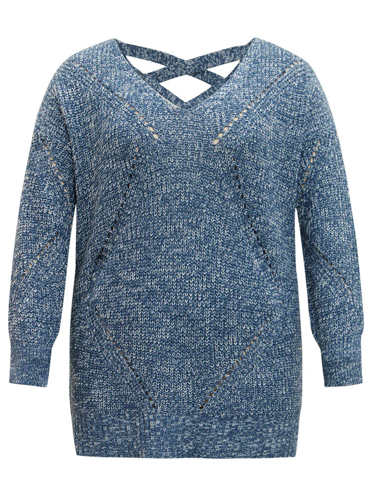 Heather Elastic Cuffs Cut Out Pullover - Image 8