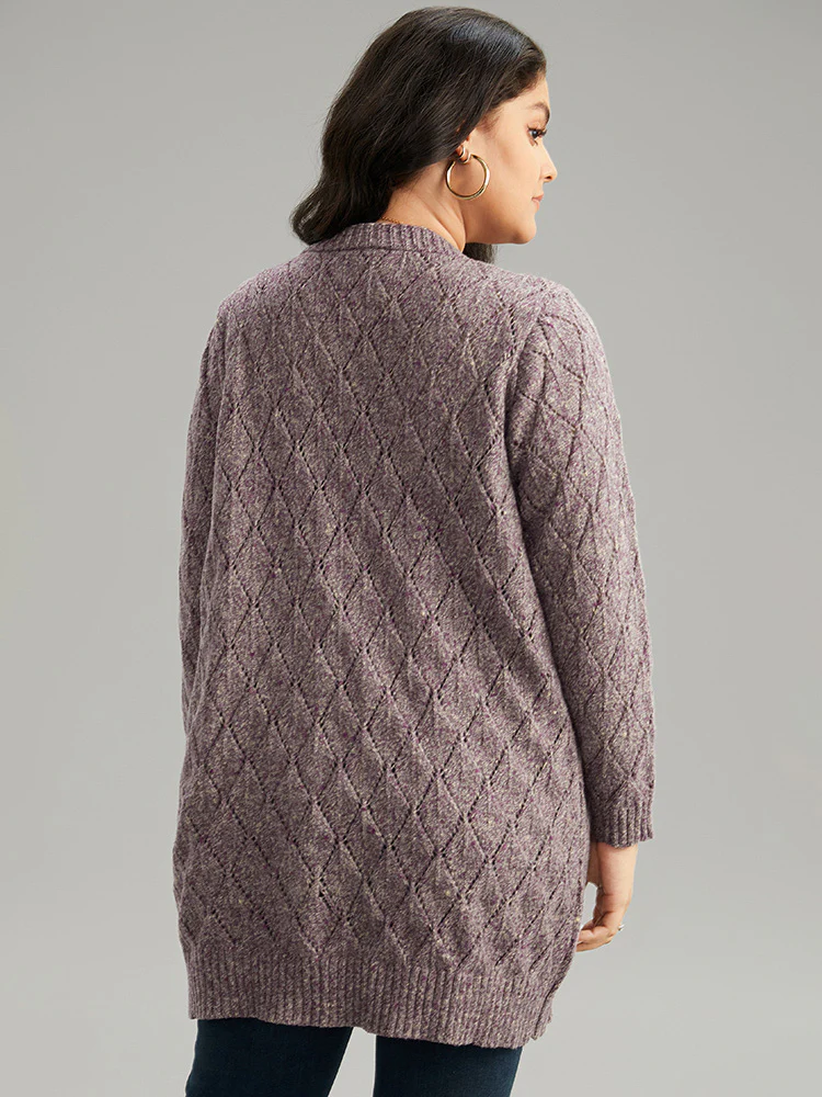 Heather Eyelet Open Front Plisse Cardigan - Image 2