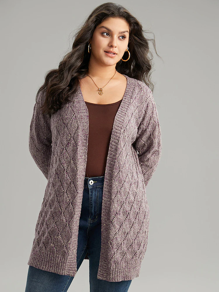 Heather Eyelet Open Front Plisse Cardigan - Image 3