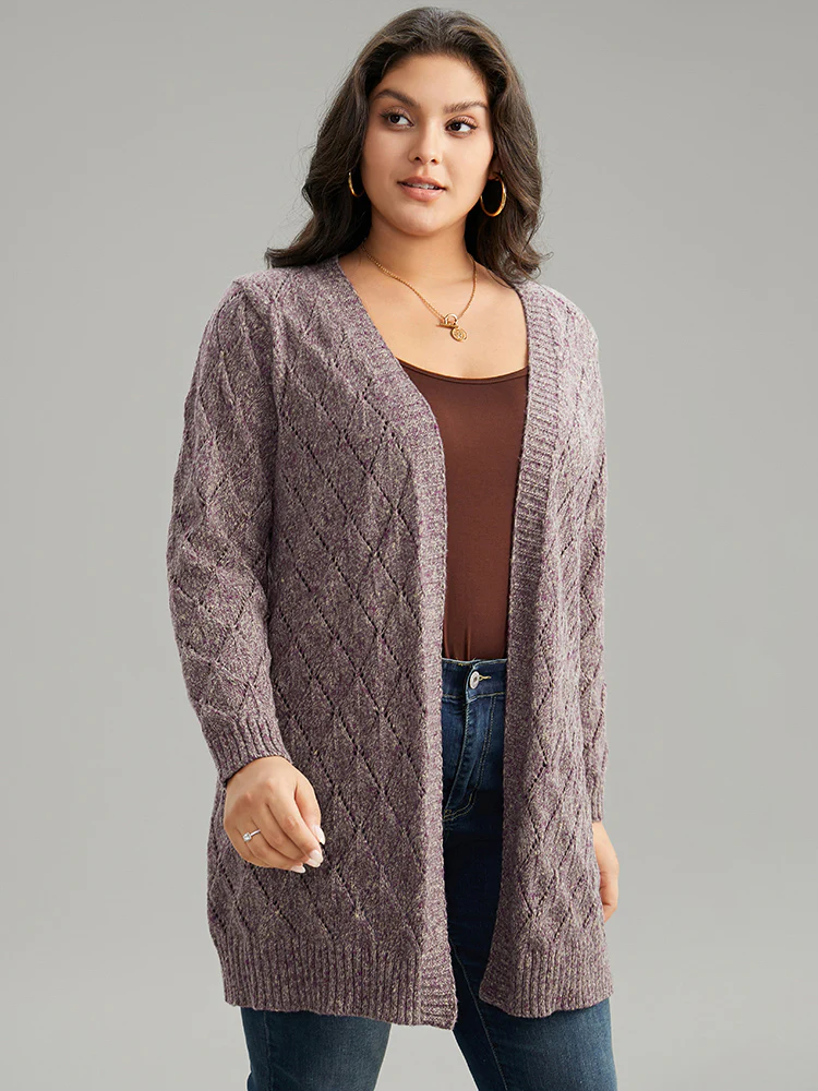 Heather Eyelet Open Front Plisse Cardigan - Image 4