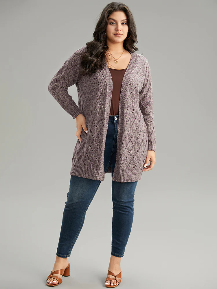 Heather Eyelet Open Front Plisse Cardigan - Image 5