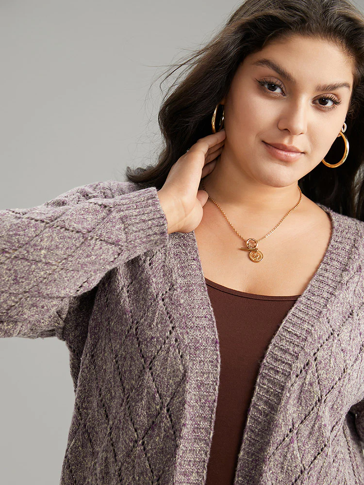 Heather Eyelet Open Front Plisse Cardigan - Image 6