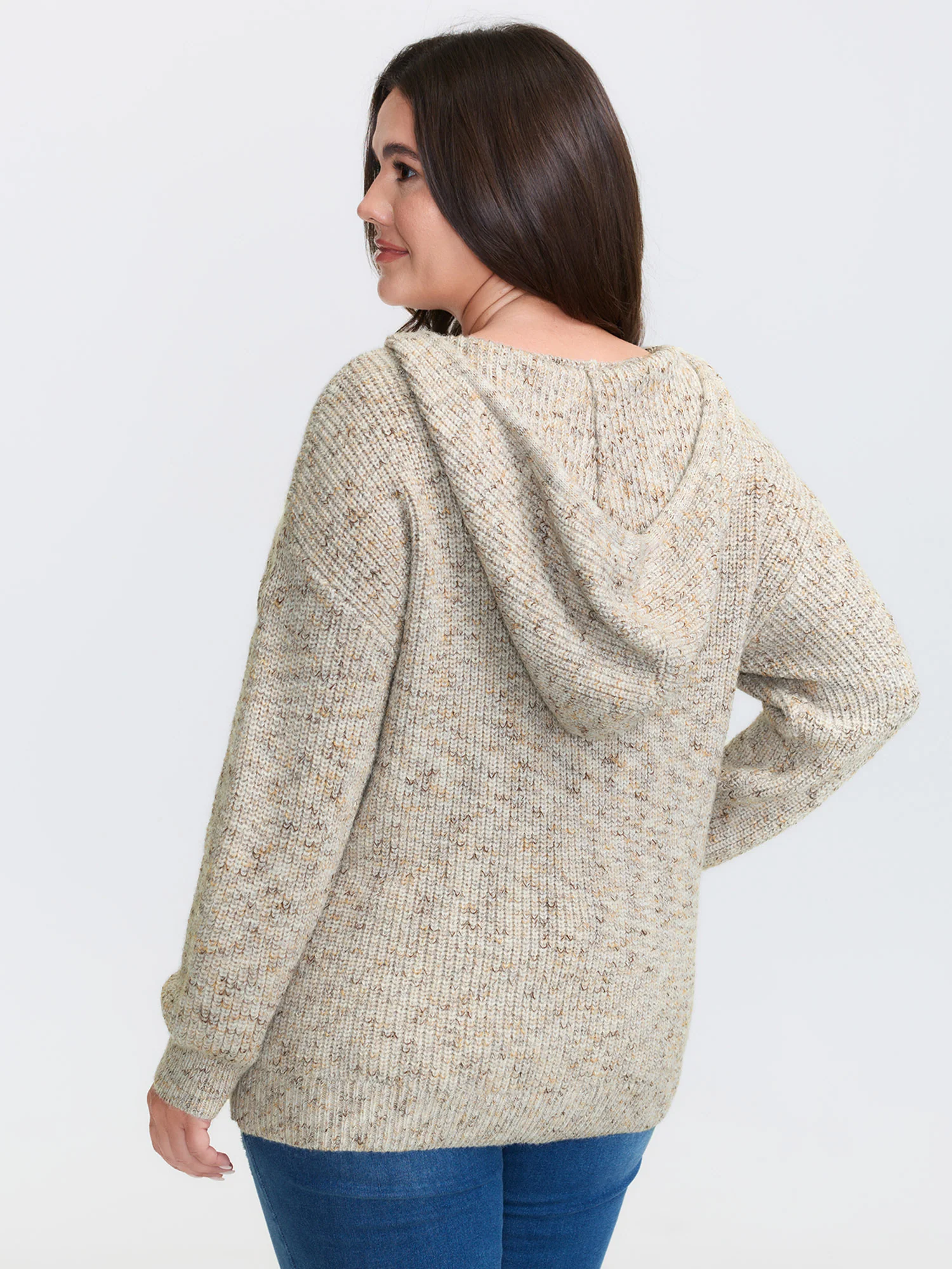 Heather Hooded Pocket Ribbed Hem Pullover - Image 4