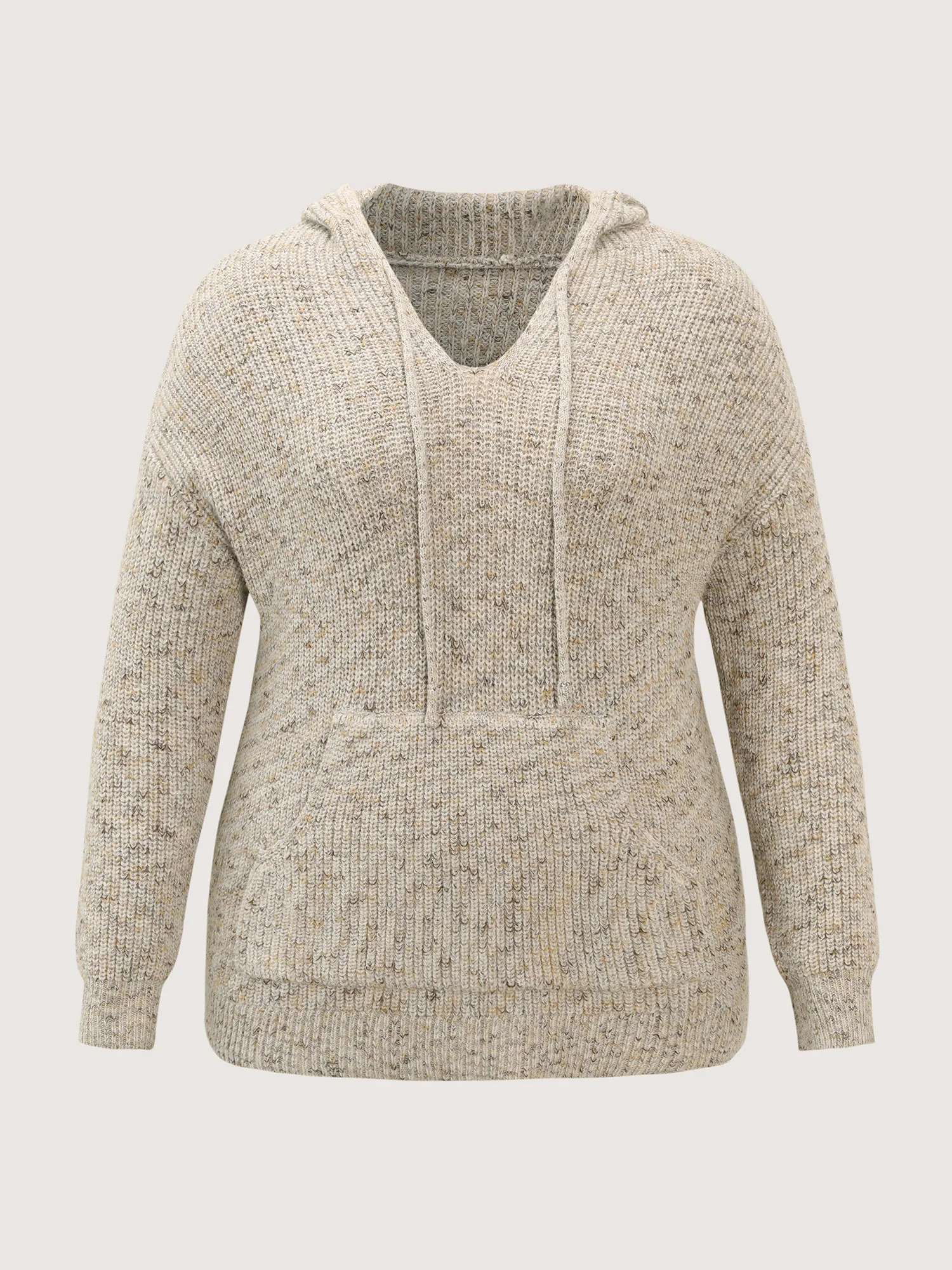 Heather Hooded Pocket Ribbed Hem Pullover - Image 7