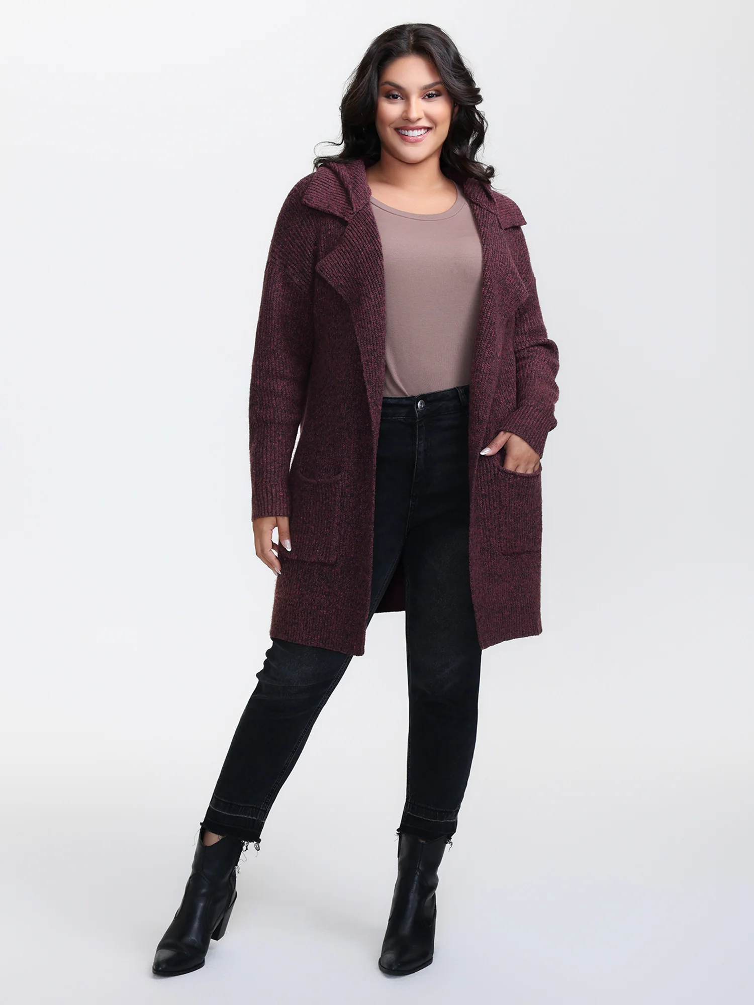 Heather Hooded Pockets Knit Cardigan - Image 3