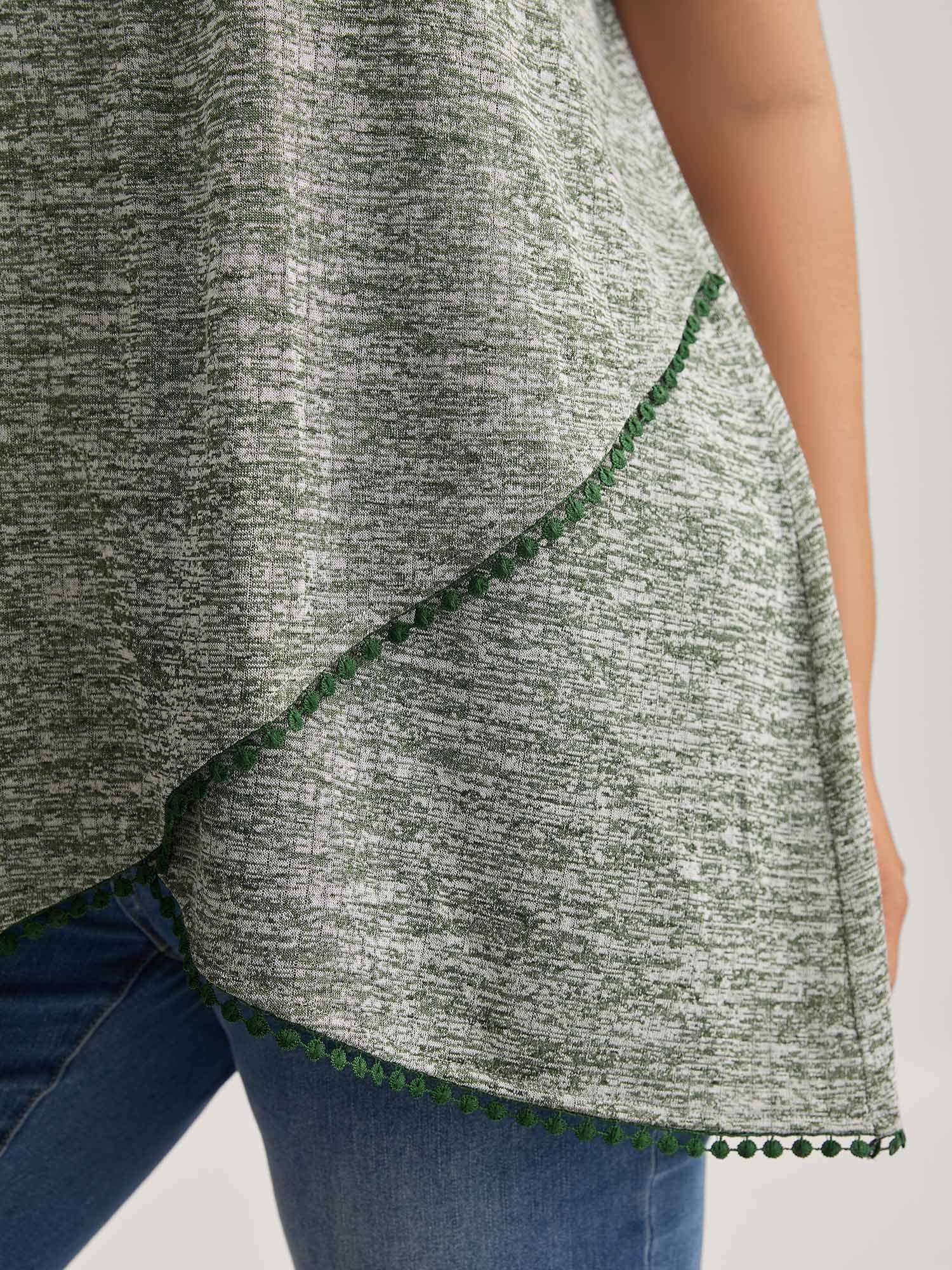 Heather Lace Overlap Hem Solid T-Shirt - Image 2