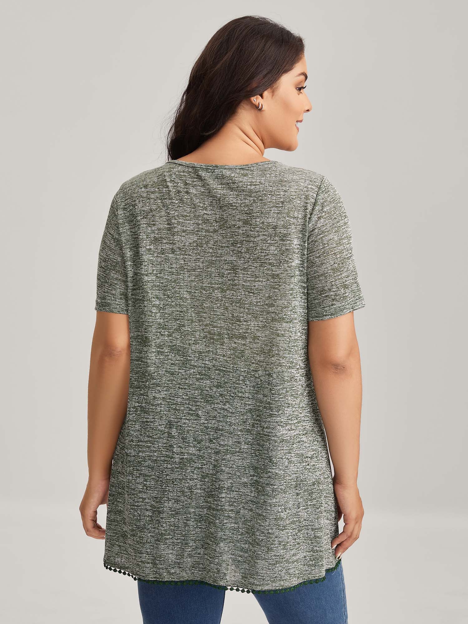 Heather Lace Overlap Hem Solid T-Shirt - Image 4