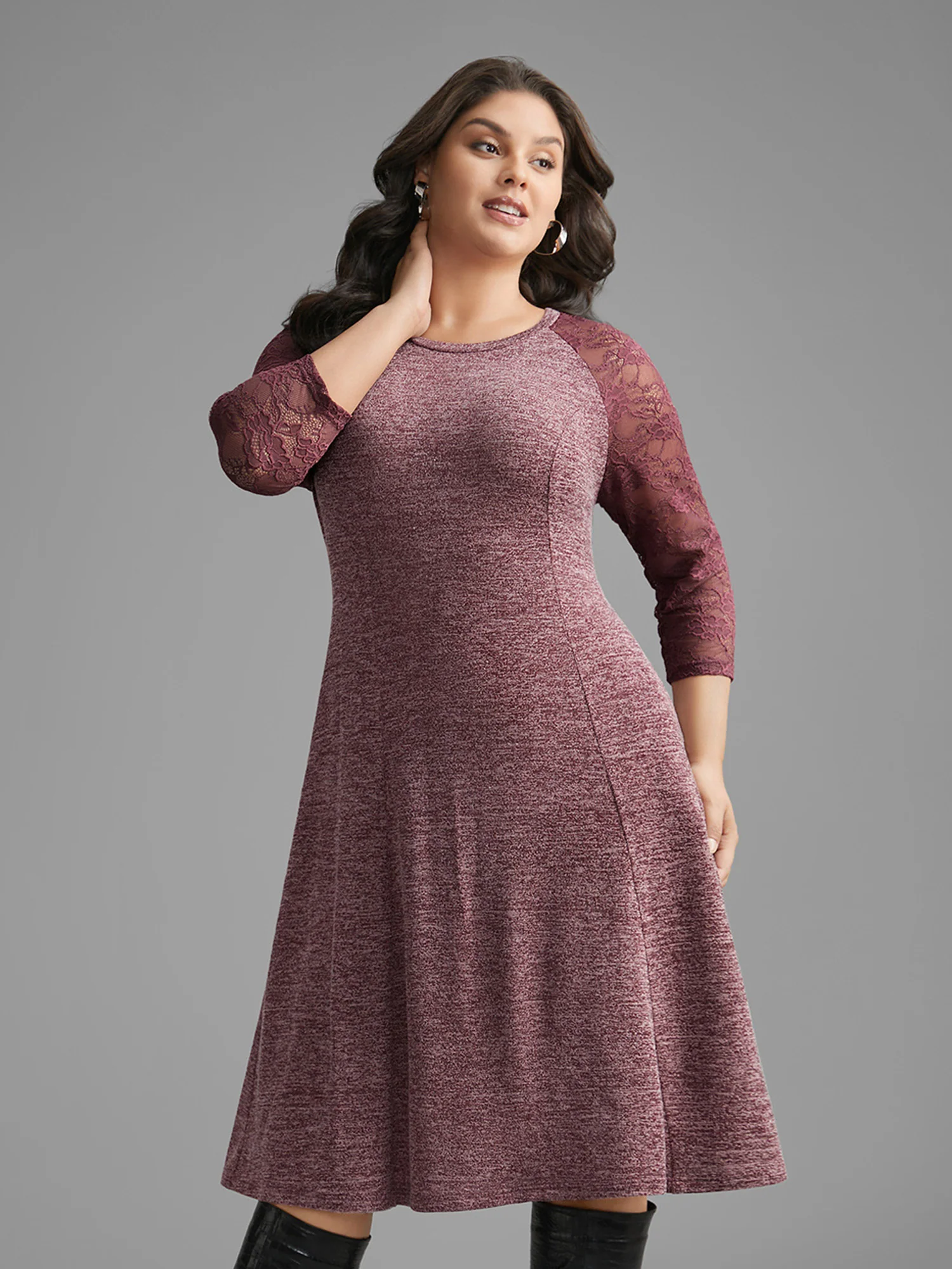 Heather Lace Patchwork Mesh Midi Dress - Image 2