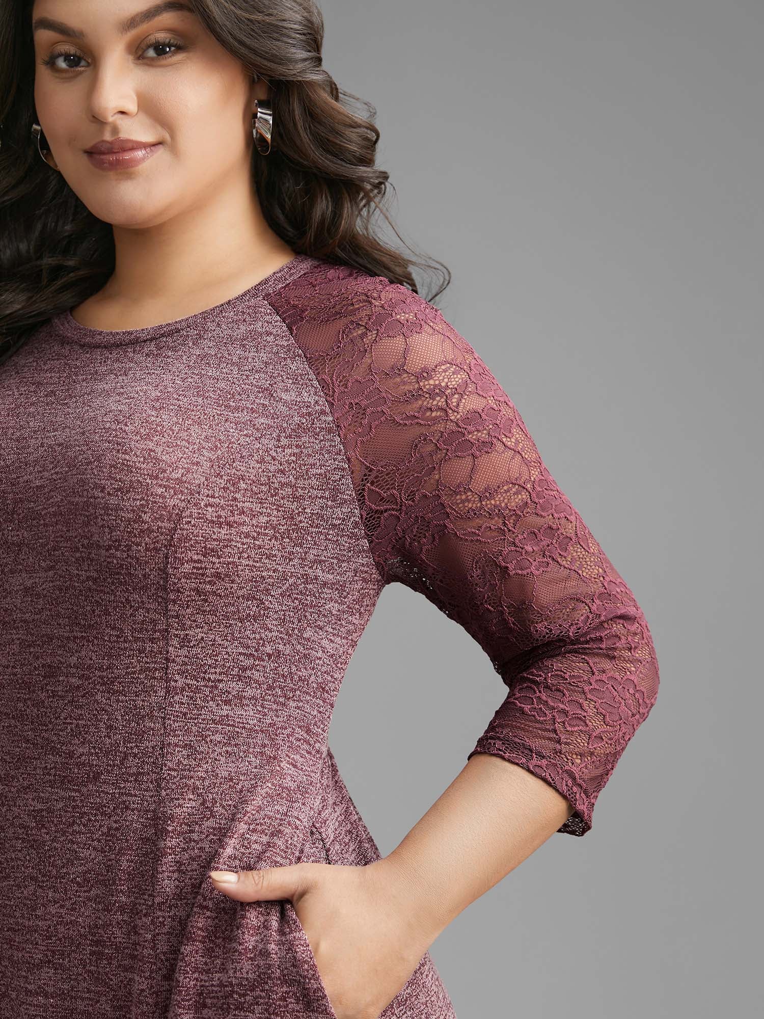 Heather Lace Patchwork Mesh Midi Dress - Image 3
