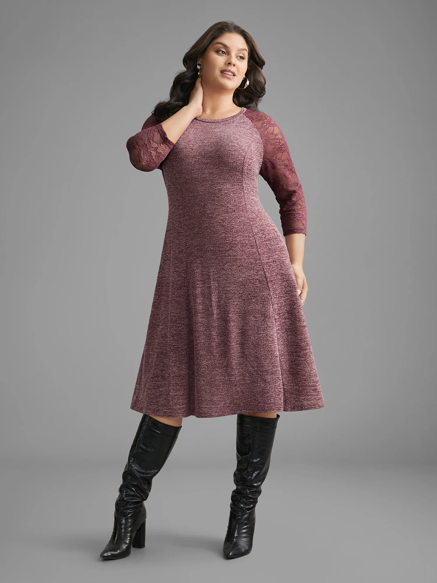Heather Lace Patchwork Mesh Midi Dress - Image 4