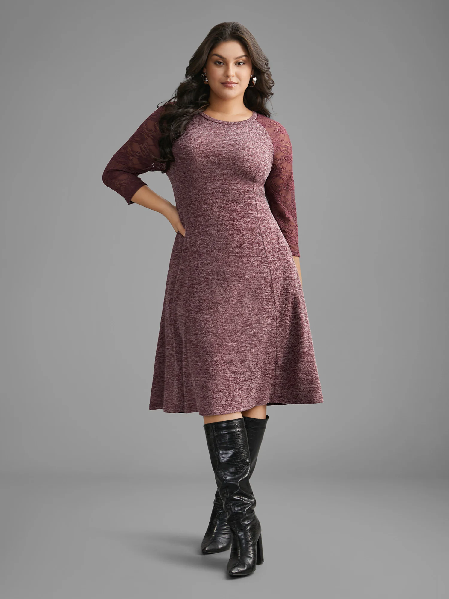 Heather Lace Patchwork Mesh Midi Dress - Image 5